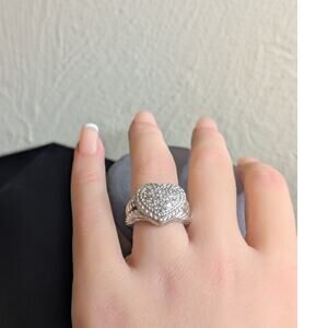 Judith Ripka Classic Diamonique 925 Sterling Silver Cluster Heart Ring Sz 5.75